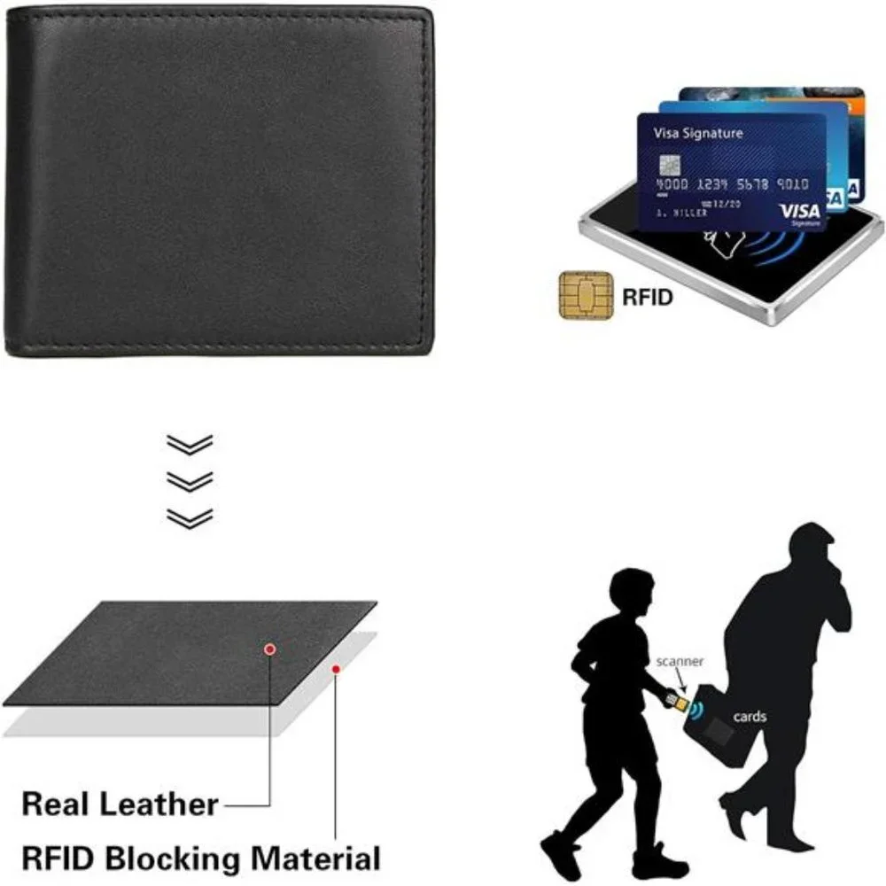 Men's RFID Blocking Cowboy Genuine Natural Crazy Horse Leather Bifold Wallet